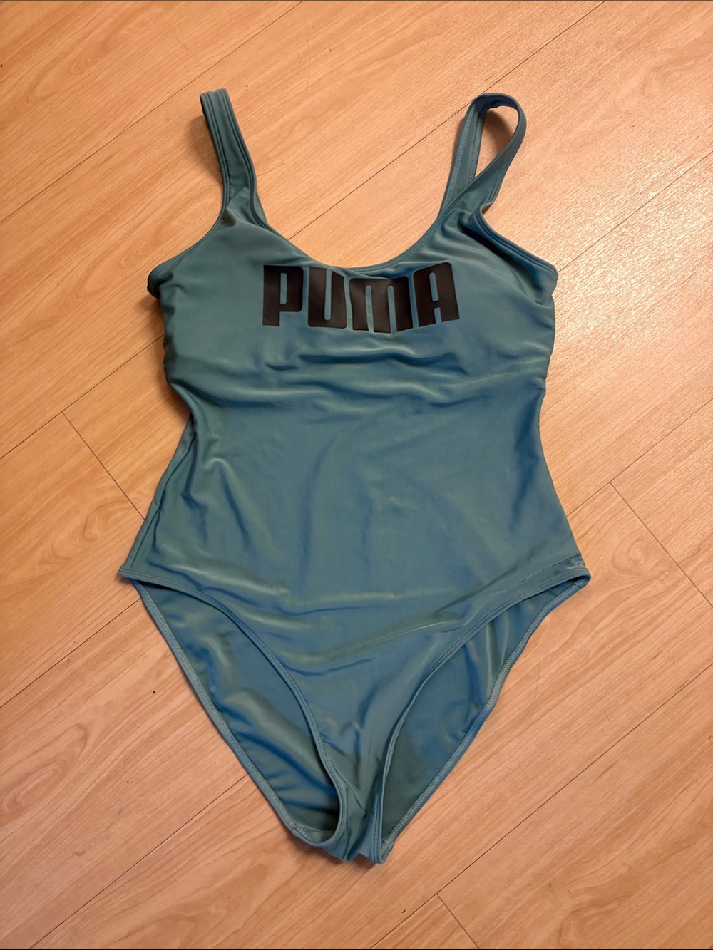 Puma Teal Kids One-Piece Swimsuit with Black Logo